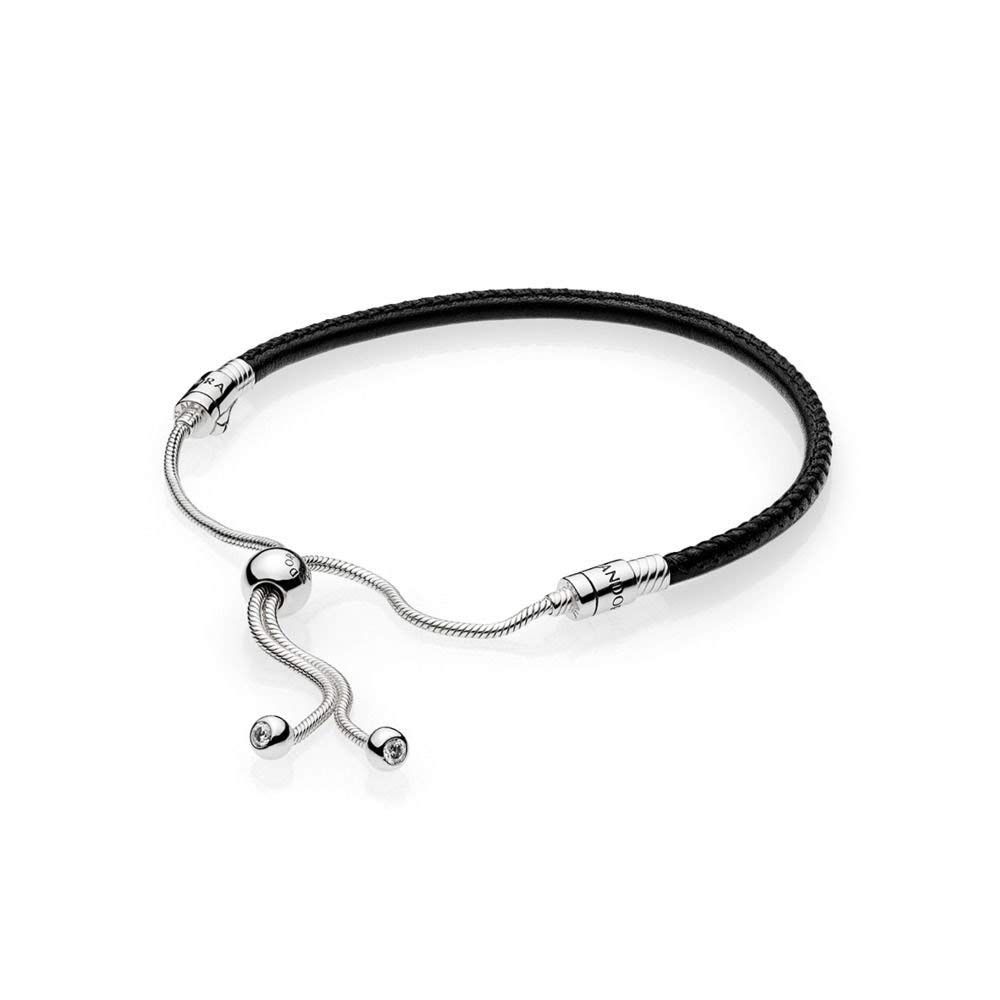 Black Sliding Leather CZ Bracelet