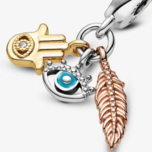 Cargar imagen en el visor de la galería, Hamsa, All-seeing Eye &amp; Feather Spirituality Dangle
