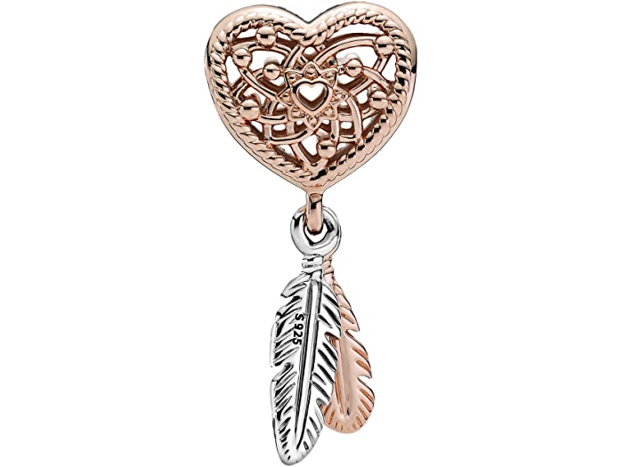 Openwork Heart & Two Feathers Dreamcatcher Charm