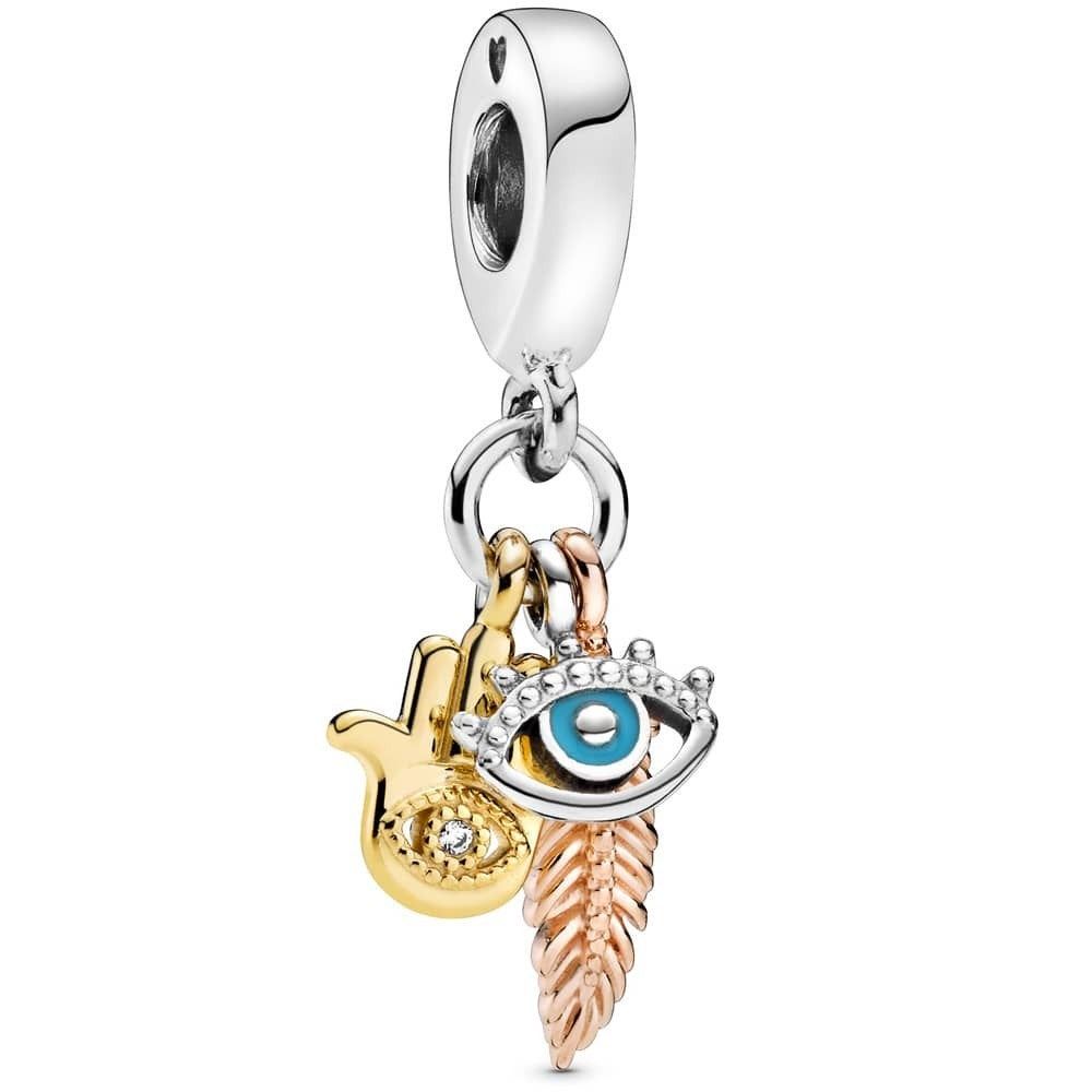 Hamsa, All-seeing Eye & Feather Spirituality Dangle